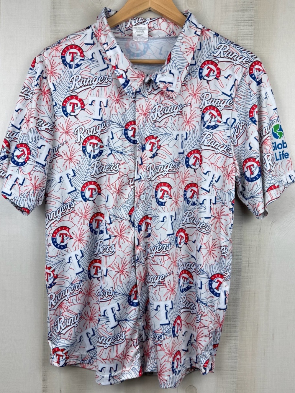 Texas Rangers Baseball Men’s Short Sleeve Graphic Print Hawaiian Shirt Medium